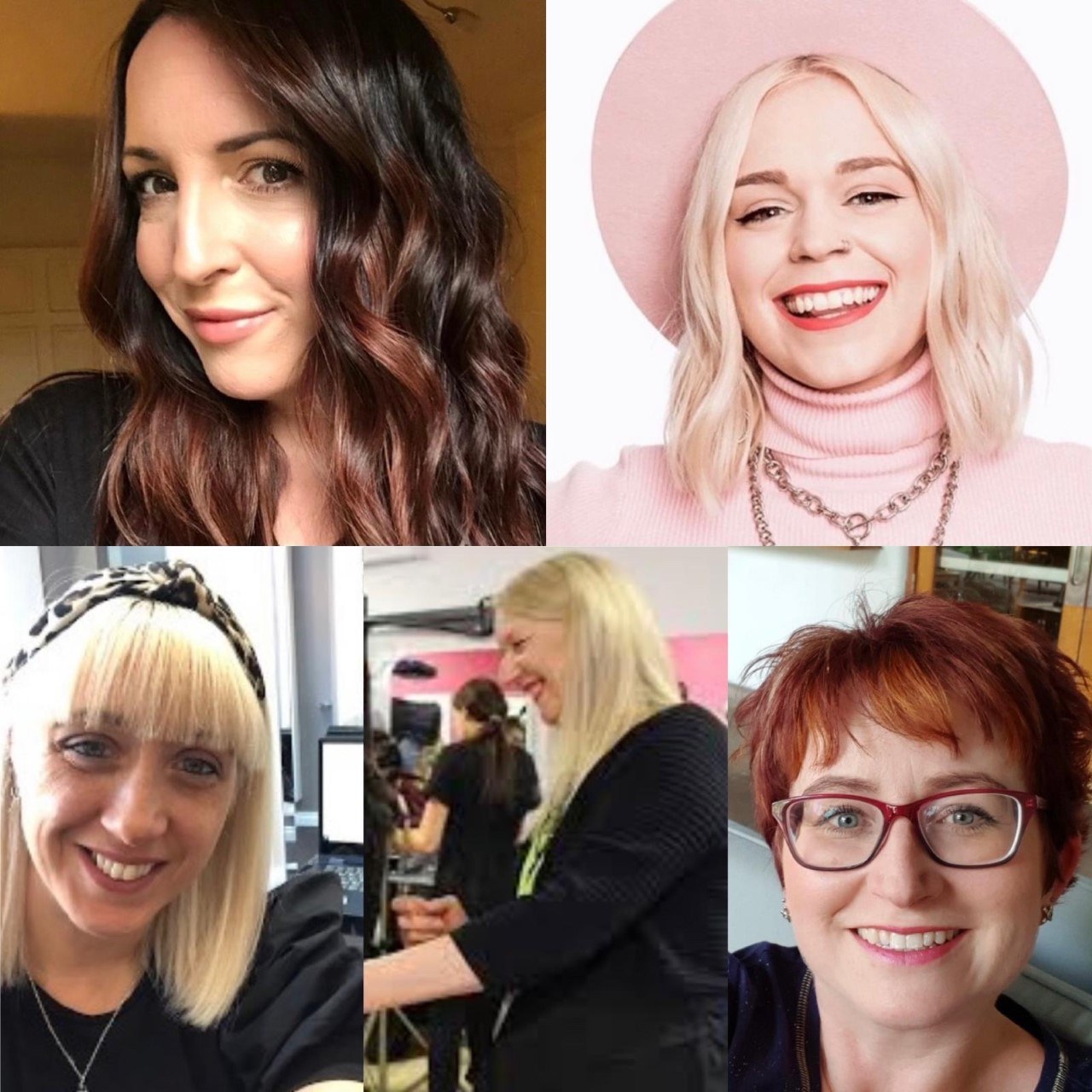 Starting top left working through left to right: Lk Hair Education, Harriet Stokes, Belinda Mindset, Jayne Schauenburge & Liz Evans Beauty